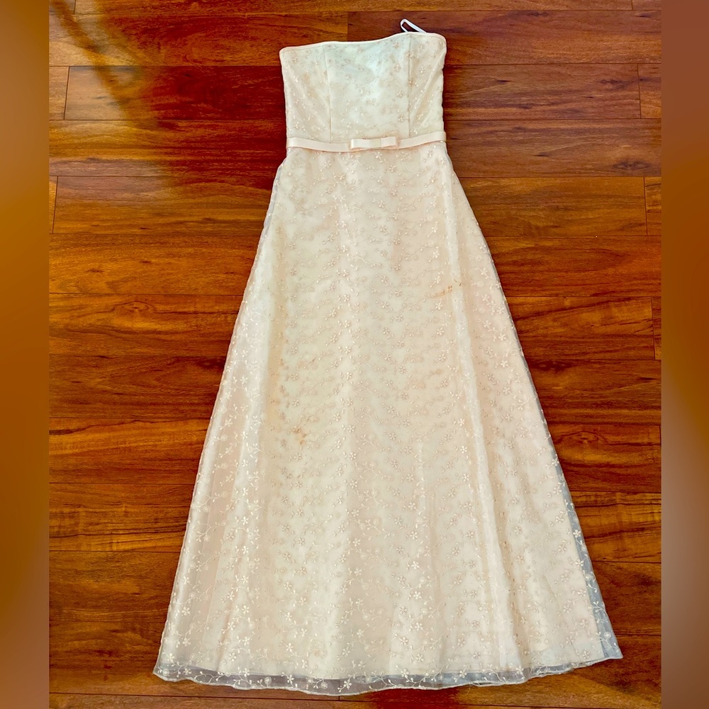 Jessica McClintock gold bridesmaids dress
